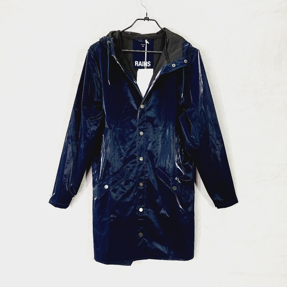 New Rains 12020 Unisex Waterproof Long Jacket In Navy P4936 - Picture 2 of 11